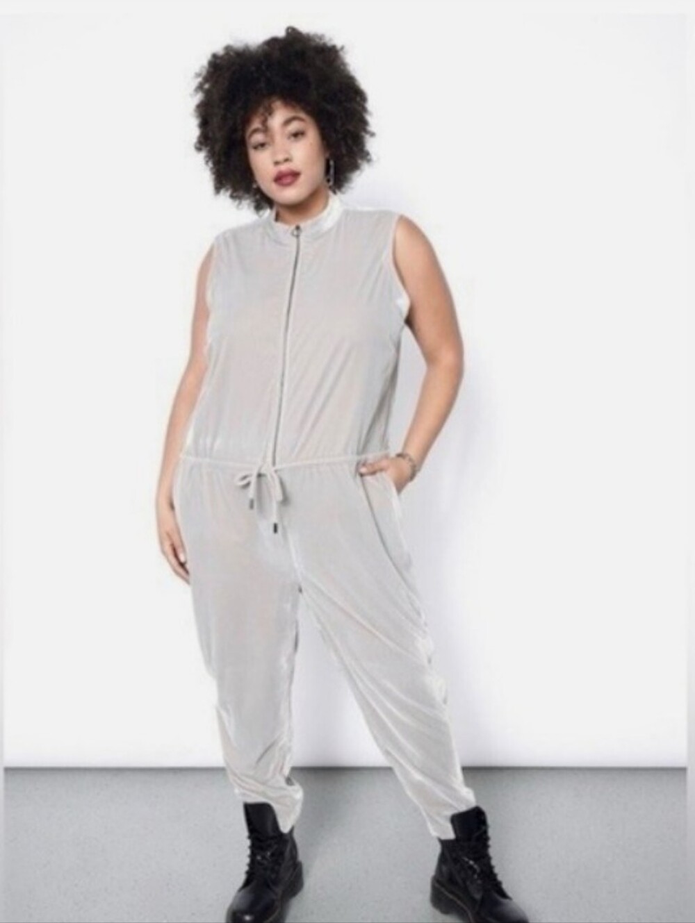 Wildfang The Empower Gray  Velvet Knit Velour Jumpsuit